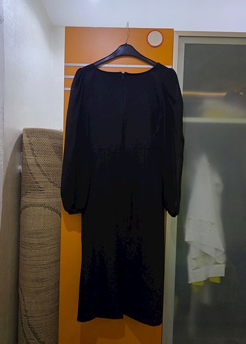 Şifon Uzun Kollu Siyah Kadın Elbise - Görsel 2