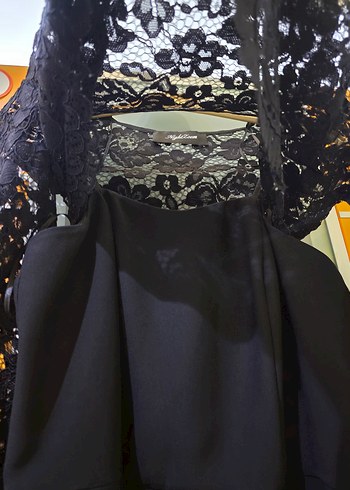 Dantel Detaylı Siyah Mini Abiye Elbise - Görsel 2