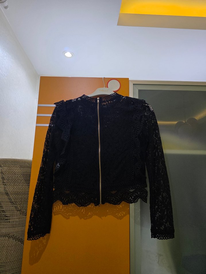 Dantelli Siyah Mini Bluz - Görsel 3