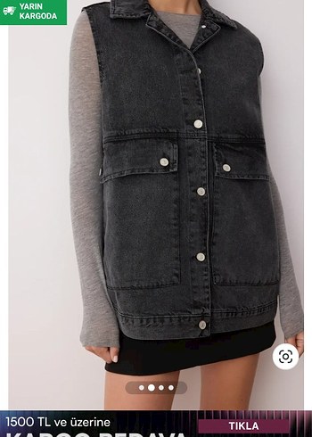 Gri Düğmeli Kolsuz Denim yelek - Görsel 4