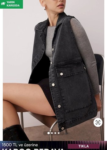 Gri Düğmeli Kolsuz Denim yelek - Görsel 3