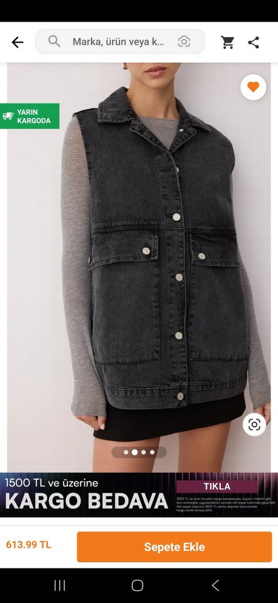 Gri Düğmeli Kolsuz Denim yelek - Görsel 4