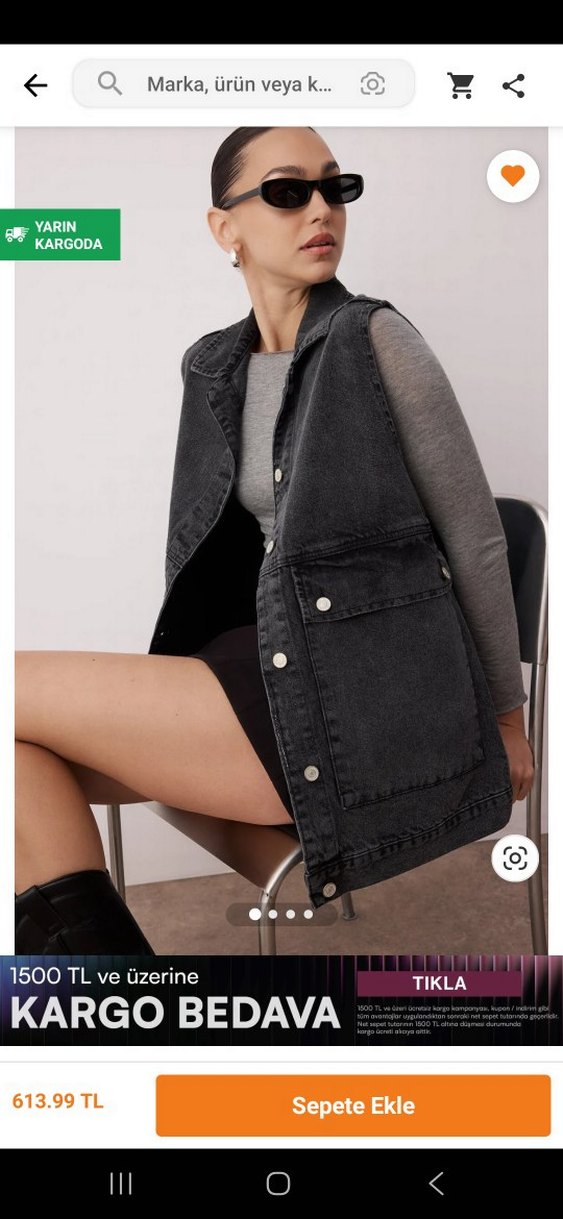 Gri Düğmeli Kolsuz Denim yelek - Görsel 3