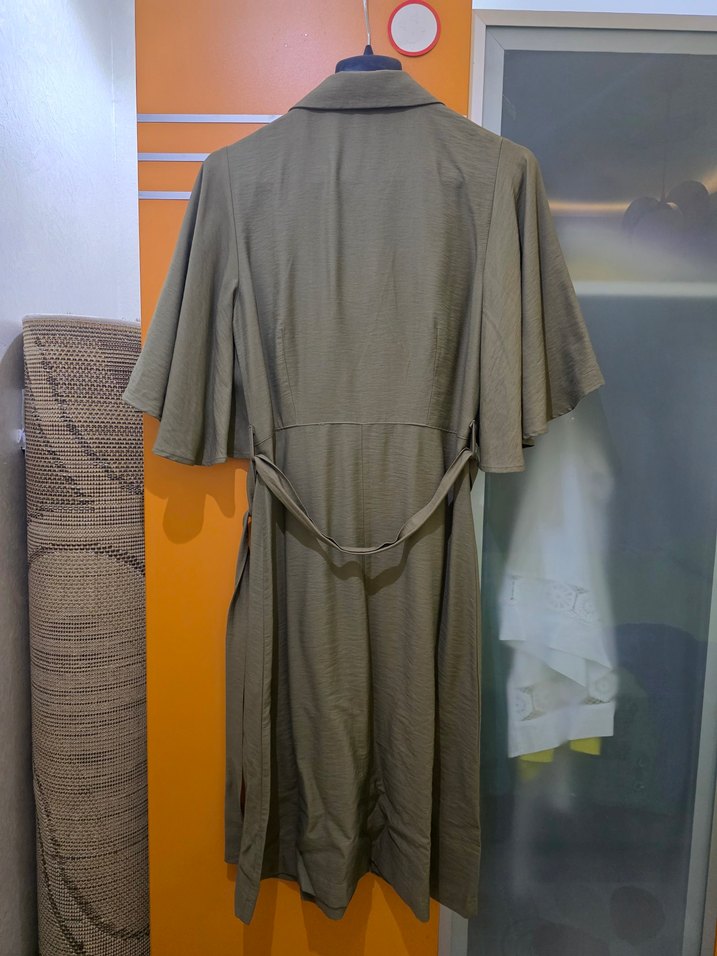 haki midi elbise - Görsel 5