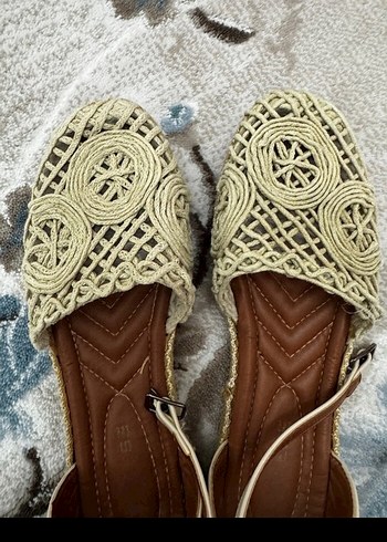 Bej Nakışlı Örgü Bohem Kadın Sandalet - Görsel 4