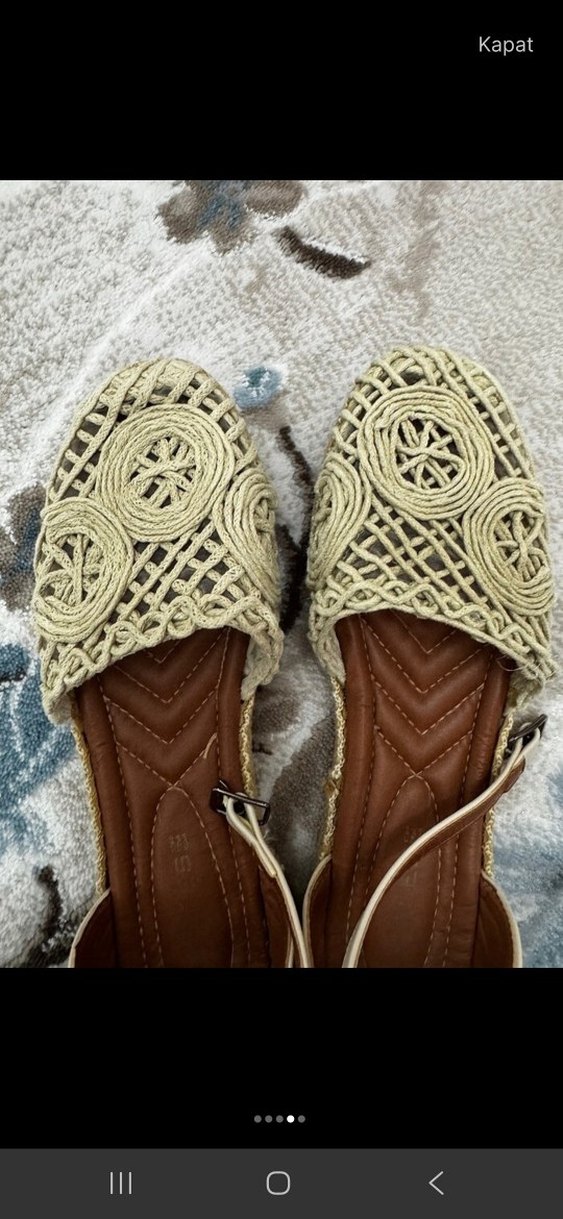 Bej Nakışlı Örgü Bohem Kadın Sandalet - Görsel 4