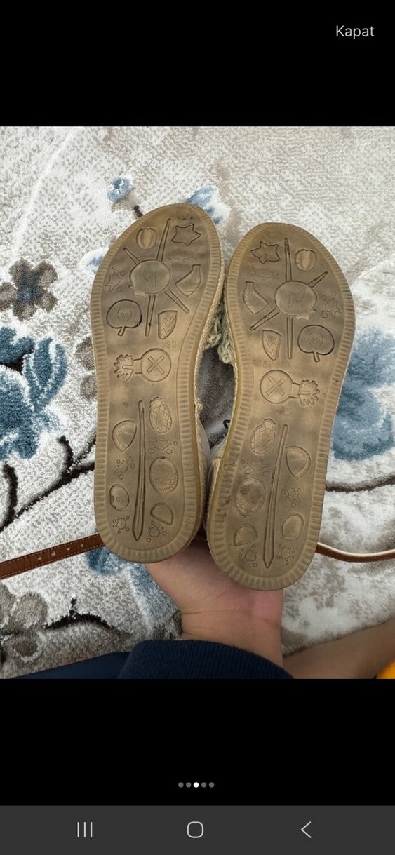 Bej Nakışlı Örgü Bohem Kadın Sandalet - Görsel 3