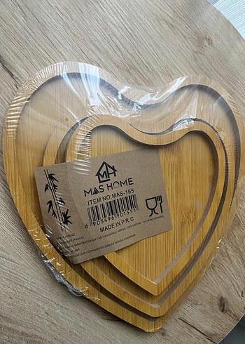 Kalp Şekilli Bej Ahşap Sunum Tabağı - Görsel 2
