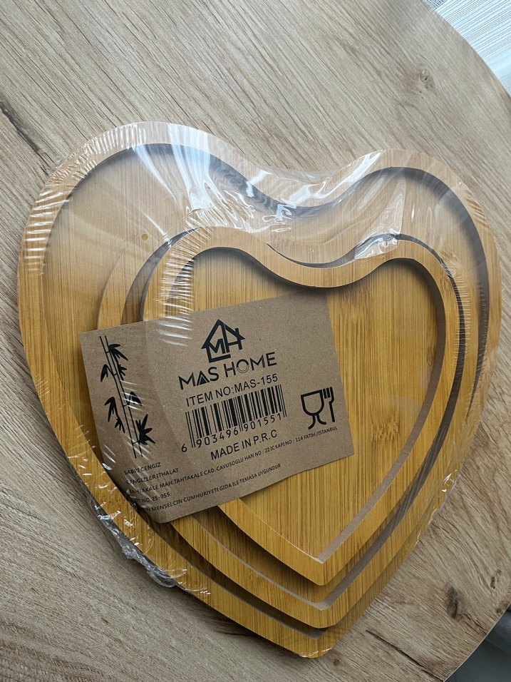 Kalp Şekilli Bej Ahşap Sunum Tabağı - Görsel 2