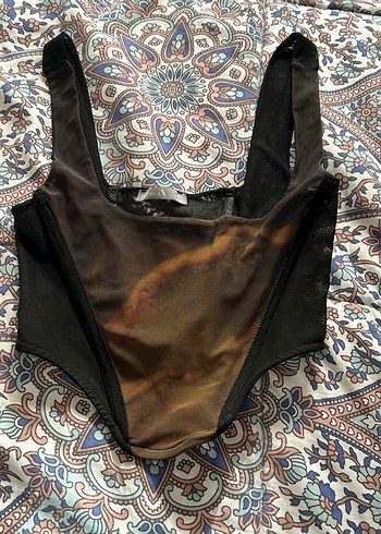 Kahverengi Batik Desenli Straplez Büstiyer - Görsel 2