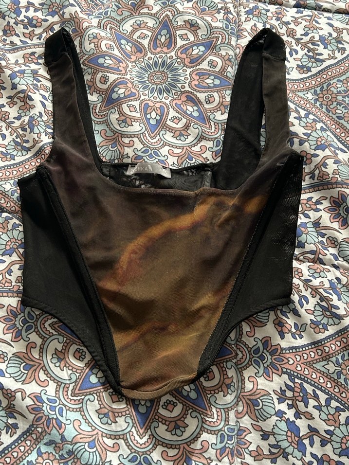 Kahverengi Batik Desenli Straplez Büstiyer - Görsel 2