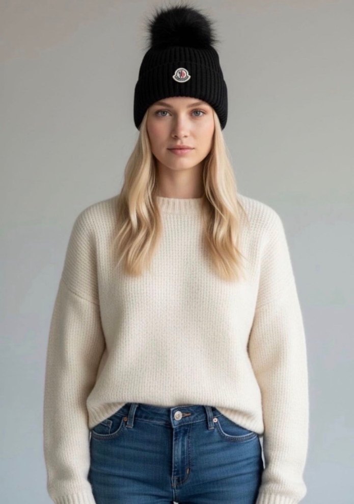 Siyah Kürklü Kadın Yün Bere - Görsel 2