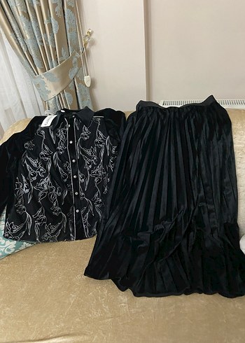 Siyah kadife takım etek beli lastiklidir 44 46 befen uyumlu - Görsel 3