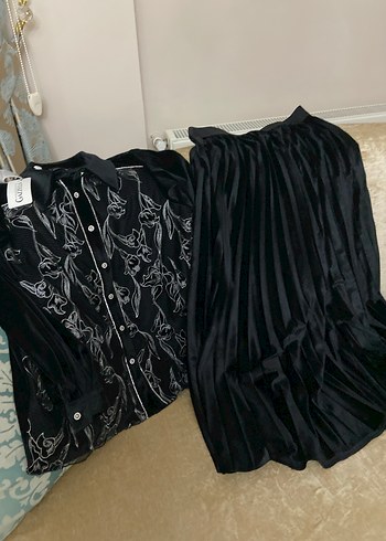 Siyah kadife takım etek beli lastiklidir 44 46 befen uyumlu - Görsel 2