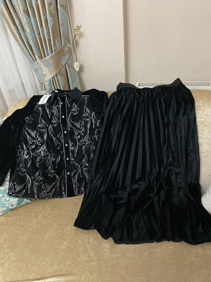 Siyah kadife takım etek beli lastiklidir 44 46 befen uyumlu - Görsel 3