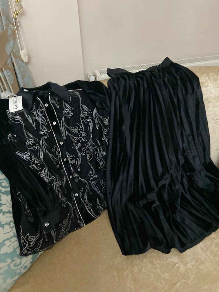 Siyah kadife takım etek beli lastiklidir 44 46 befen uyumlu - Görsel 2