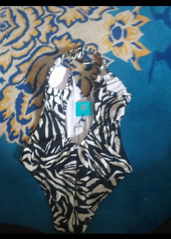 Zebra Desenli Drapeli Kadın Mayo - Görsel 2