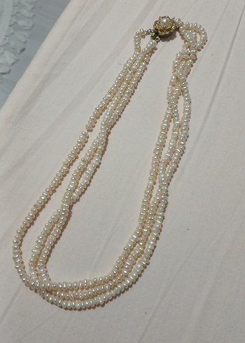 Uzun Beyaz Boncuklu Vintage Kadın Kolye Seti - Görsel 2