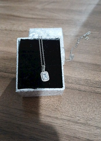 gümüş baget şık taşlı kolye - Görsel 3