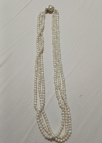 Uzun Beyaz Boncuklu Kadın Kolye - Görsel 3