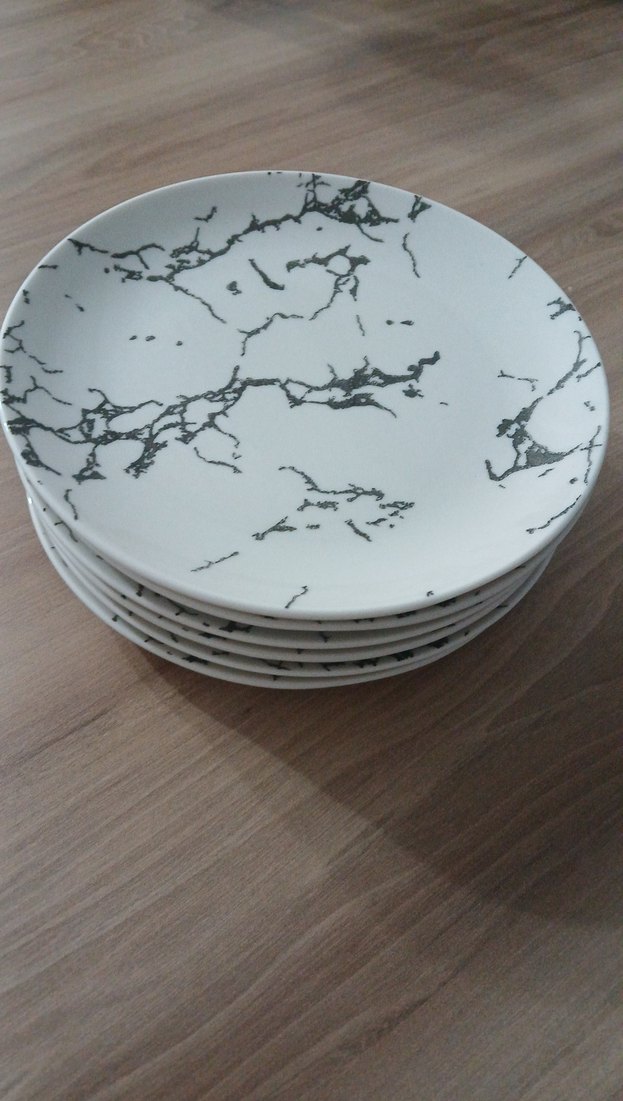 Gri Mermer Desenli Beyaz Tabak - Görsel 3