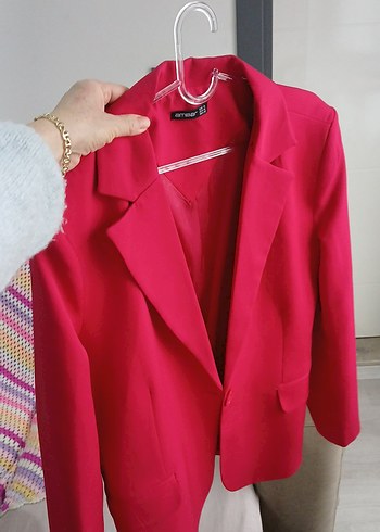 Kırmızı Kadın Düğmeli Ofis Blazeri - Görsel 5
