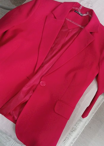 Kırmızı Kadın Düğmeli Ofis Blazeri - Görsel 3