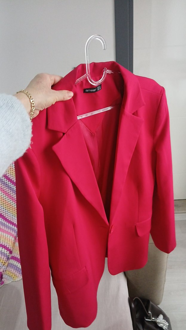 Kırmızı Kadın Düğmeli Ofis Blazeri - Görsel 5