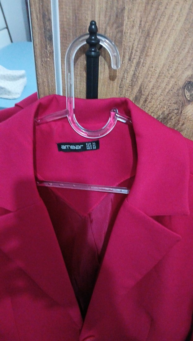 Kırmızı Kadın Düğmeli Ofis Blazeri - Görsel 2