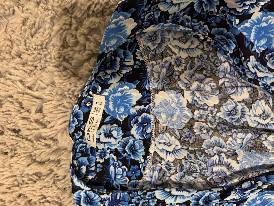 Koyu Mavi çiçek desenli elbise yazlık - Görsel 2