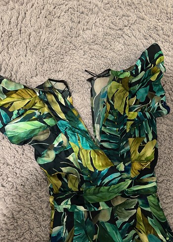 Bohem Tarzı Yeşil Desenli Uzun Kumaş tulum - Görsel 3