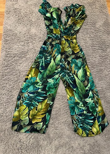 Bohem Tarzı Yeşil Desenli Uzun Kumaş tulum - Görsel 4