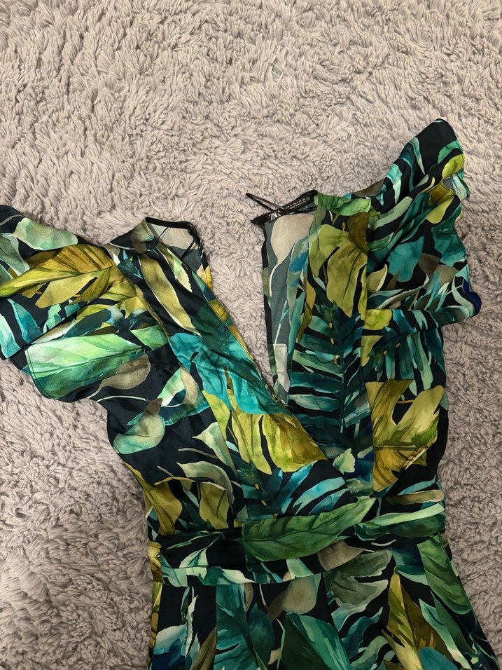 Bohem Tarzı Yeşil Desenli Uzun Kumaş tulum - Görsel 3