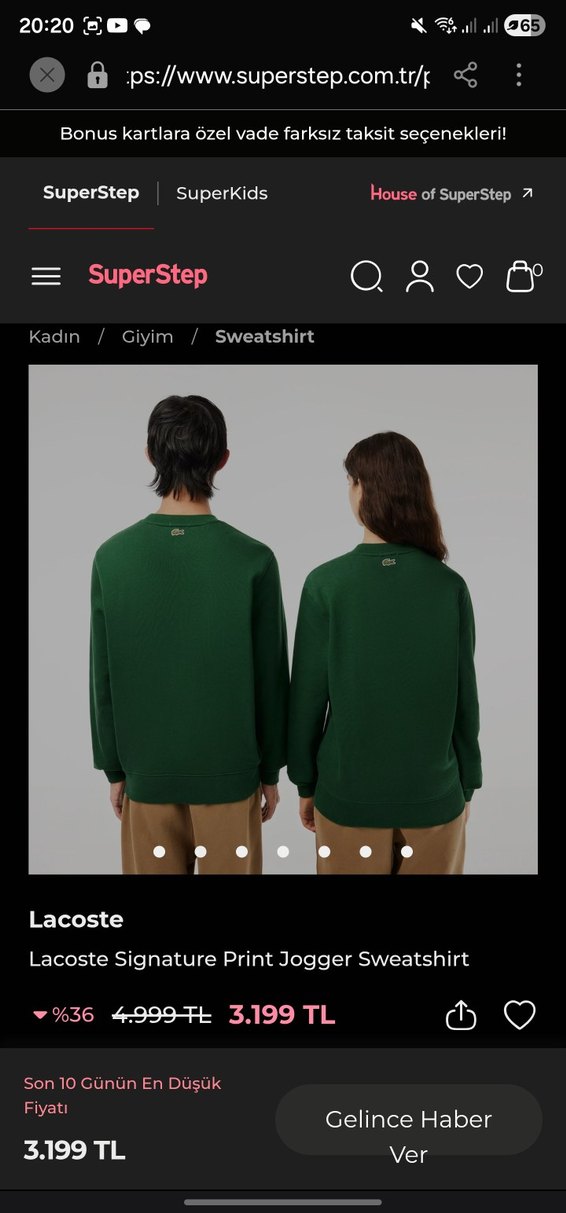 Lacoste Haki Renk Bisiklet Yaka Sweatshirt - Görsel 3