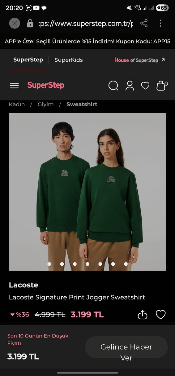 Lacoste Haki Renk Bisiklet Yaka Sweatshirt - Görsel 2