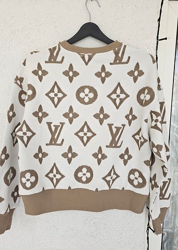 LV logolu Bej Desenli Kadın Sweatshirt - Görsel 3