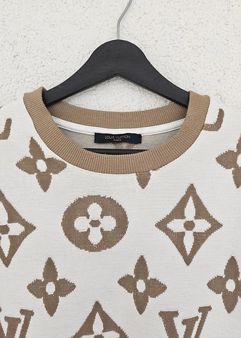 LV logolu Bej Desenli Kadın Sweatshirt - Görsel 4