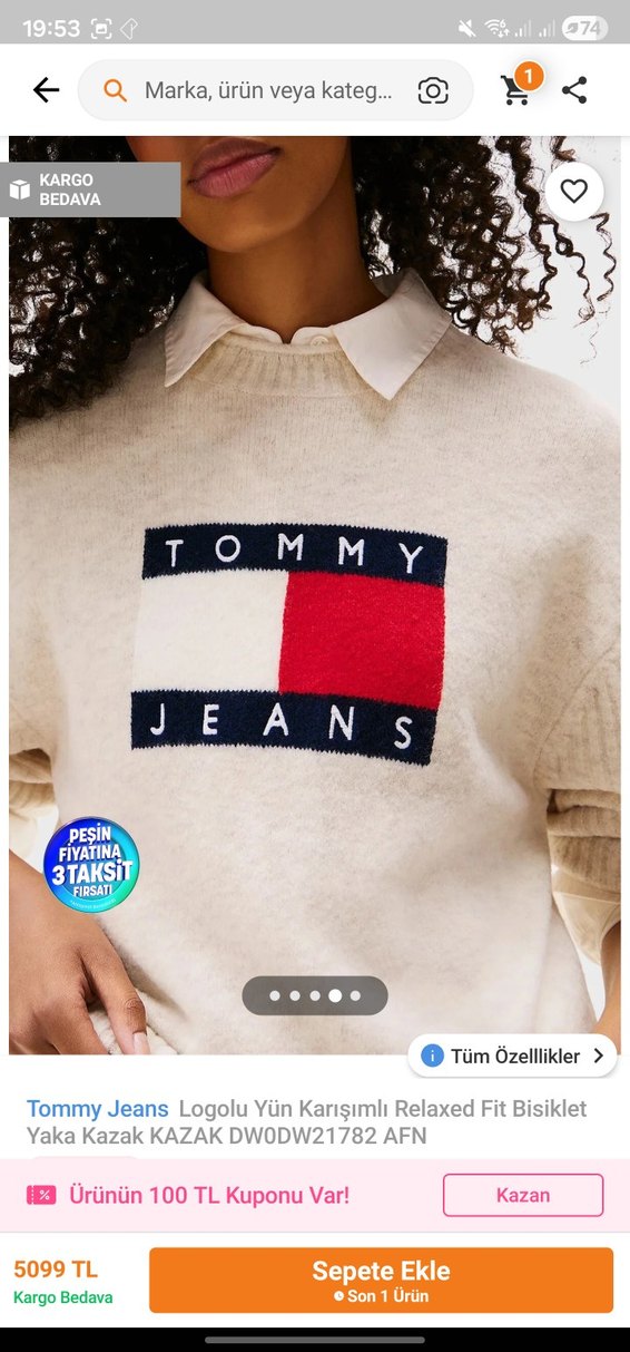 Tommy Jeans Logolu Beyaz Triko - Görsel 3