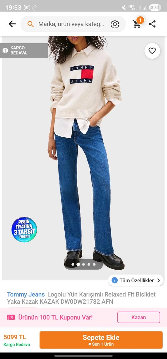 Tommy Jeans Logolu Beyaz Triko - Görsel 2