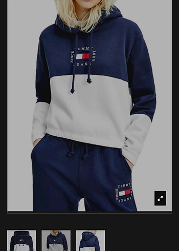Tommy Hilfiger Mavi Kapüşonlu Sweatshirt - Görsel 3