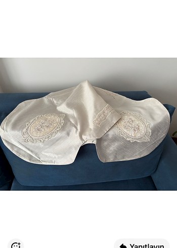 Nakışlı Krem Rengi Salon Takımı 3 parça - Görsel 2