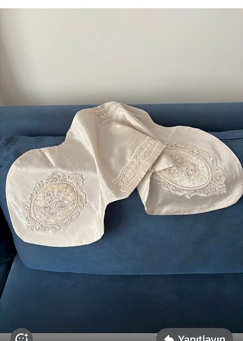 Nakışlı Krem Rengi Salon Takımı 3 parça - Görsel 4