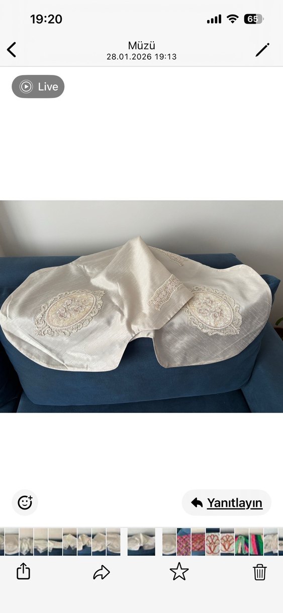 Nakışlı Krem Rengi Salon Takımı 3 parça - Görsel 2