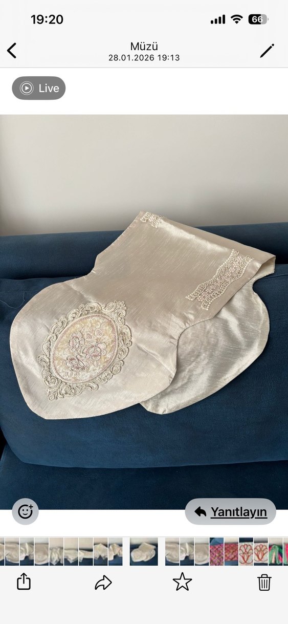 Nakışlı Krem Rengi Salon Takımı 3 parça - Görsel 3