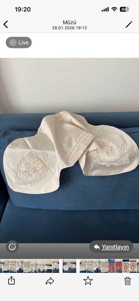 Nakışlı Krem Rengi Salon Takımı 3 parça - Görsel 4