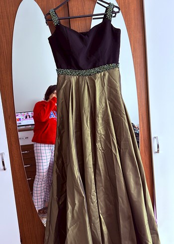 İnci İşlemeli Siyah Uzun Prenses Abiye Elbise - Görsel 3