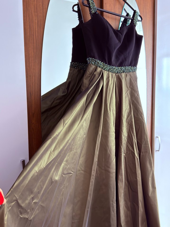 İnci İşlemeli Siyah Uzun Prenses Abiye Elbise - Görsel 2