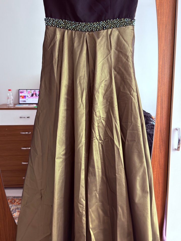 İnci İşlemeli Siyah Uzun Prenses Abiye Elbise - Görsel 4