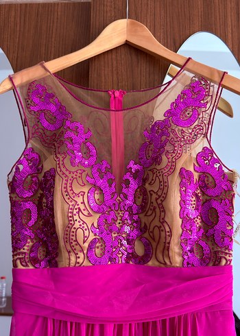 Pembe Drapeli Uzun Abiye Elbise - Görsel 2