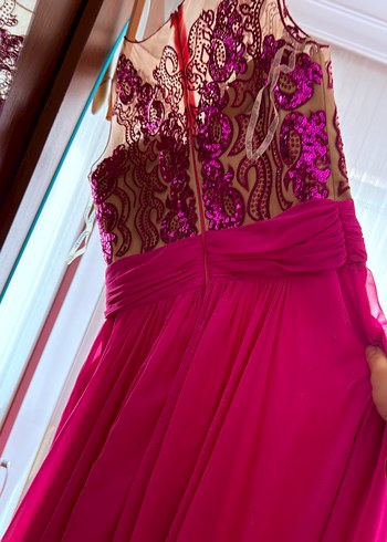 Pembe Drapeli Uzun Abiye Elbise - Görsel 3